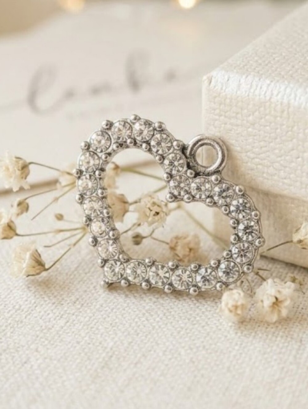 Sparkly Crystal Rhinestone Heart Pendant Silver
